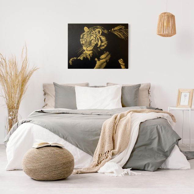 Canvas print gold - Tiger In The Sunlight On Black