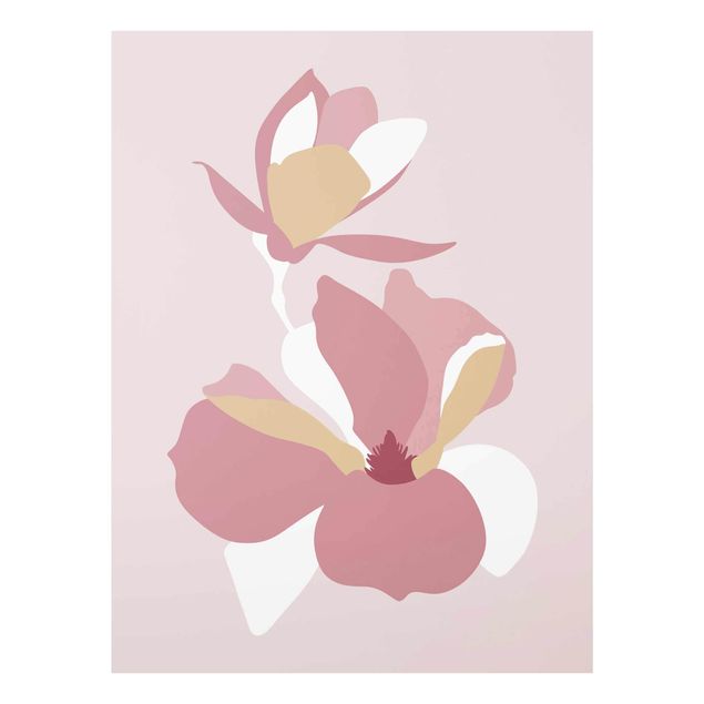 Glass print - Line Art Flowers Pastel Pink