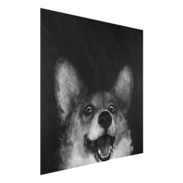 Glass print - Illustration Dog Corgi Paintig Black And White