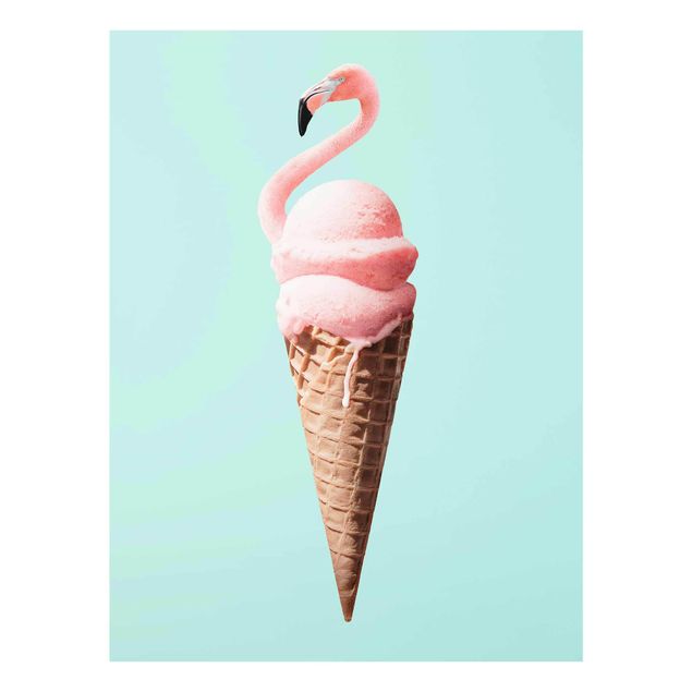 Glass print - Ice Cream Cone With Flamingo