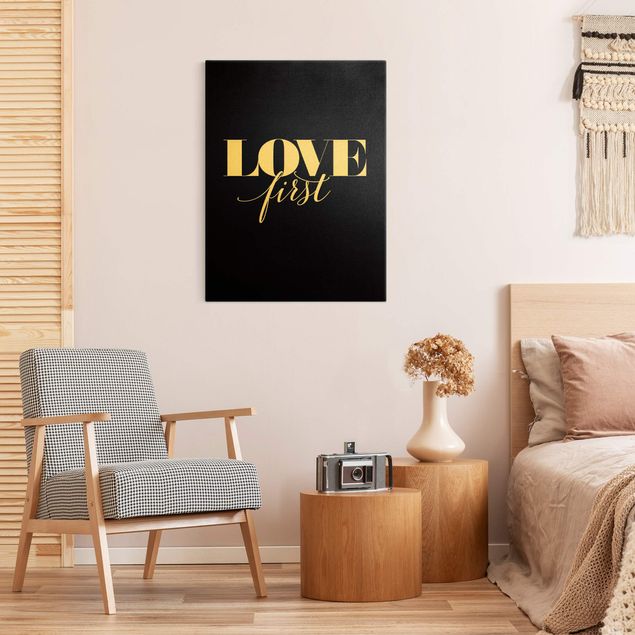 Canvas print gold - Love first Black