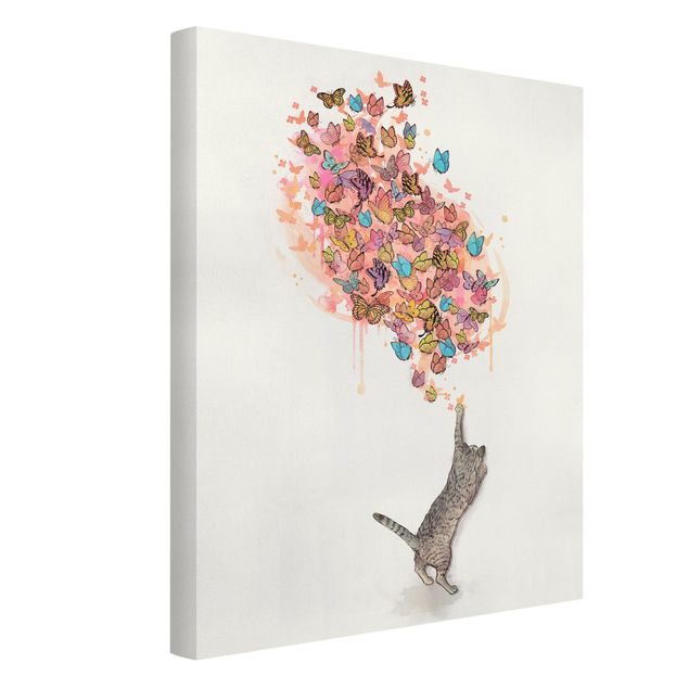 Canvas print - Illustration Cat With Colourful Butterflies Painting