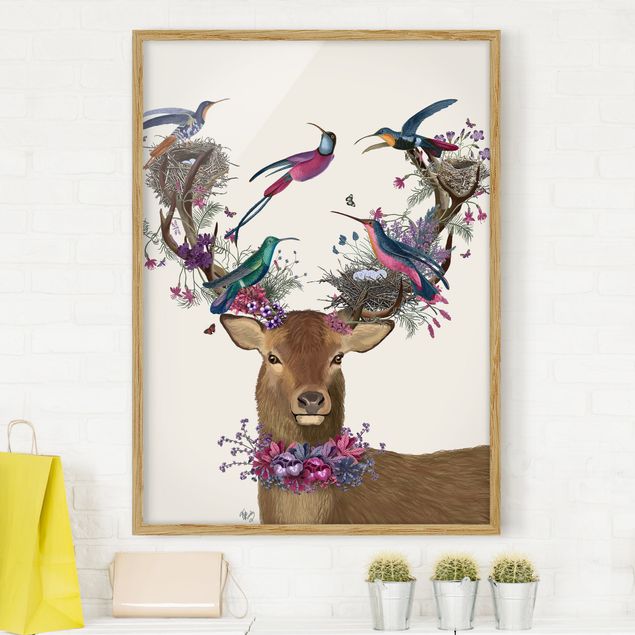 Framed poster - Stag With Pigeons