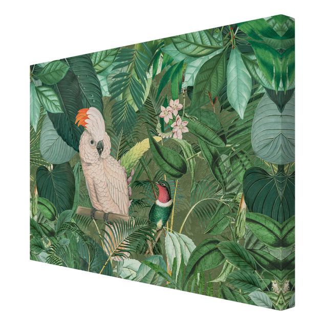 Print on canvas - Vintage Collage - Kakadu And Hummingbird