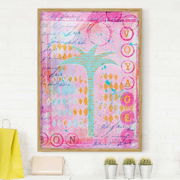 Framed poster - Colourful Collage - Bon Voyage With Palm Tree
