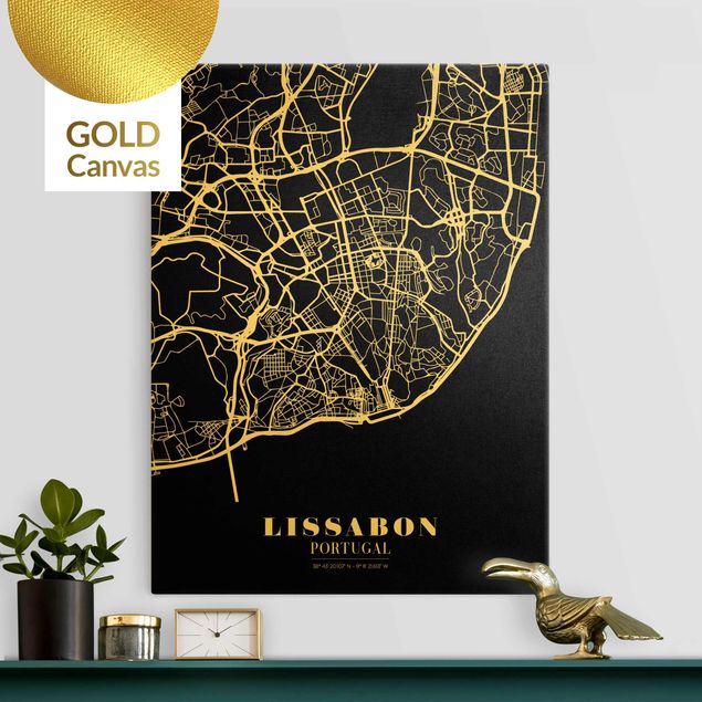 Canvas print gold - Lisbon City Map - Classic Black