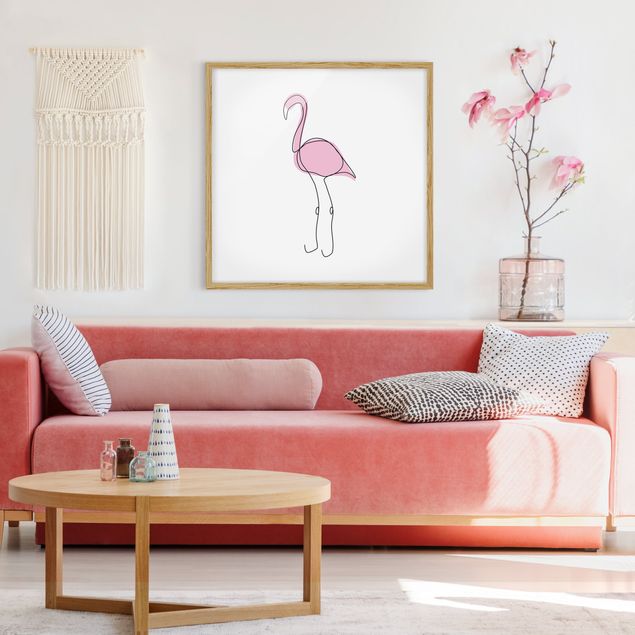Framed poster - Flamingo Line Art