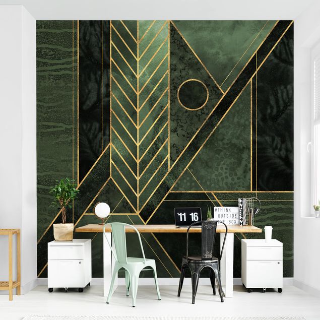Wallpaper - Geometric Shapes Emerald Gold