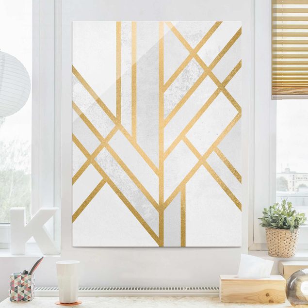 Glass print - Art Deco Geometry White Gold