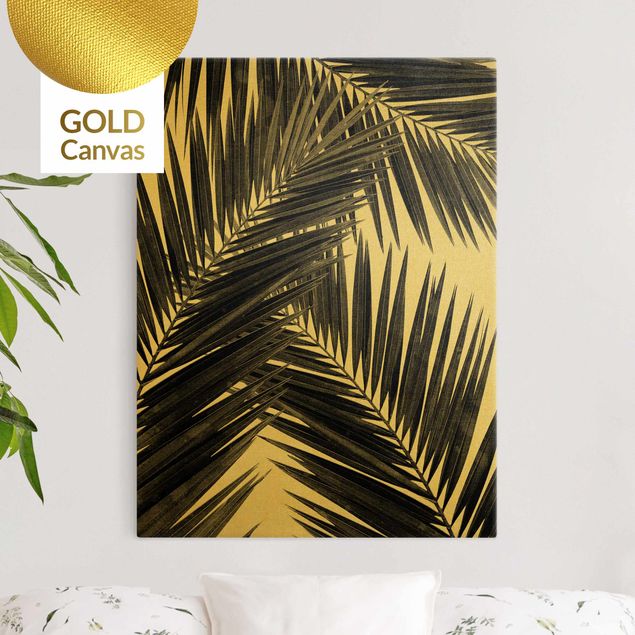 Canvas print gold - View Through Palm Leaves Black And White