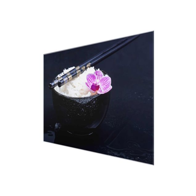 Glass print - Rice Bowl With Orchid