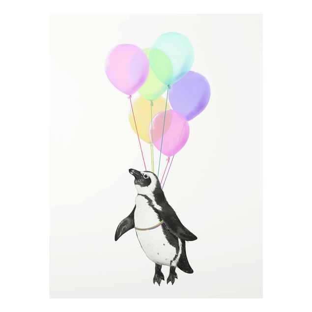 Glass print - Illustration Penguin Pastel Balloons