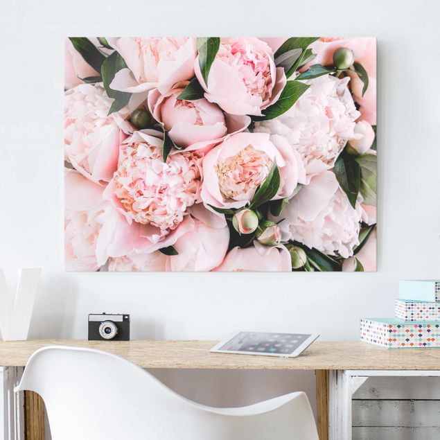 Glass print - Pink Peonies With Leaves