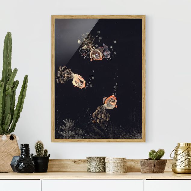 Framed poster - Jean Dunand - Underwater Scene with red and golden Fish, Bubbles