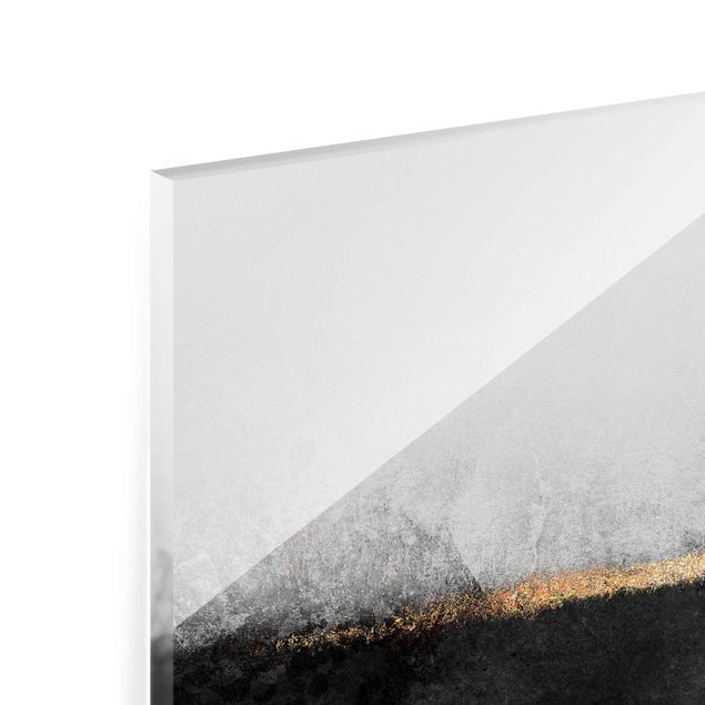 Glass print - Abstract Golden Horizon Black And White