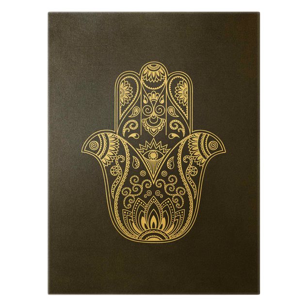Canvas print gold - Mandala Hamsa Hand Lotus Set On Black