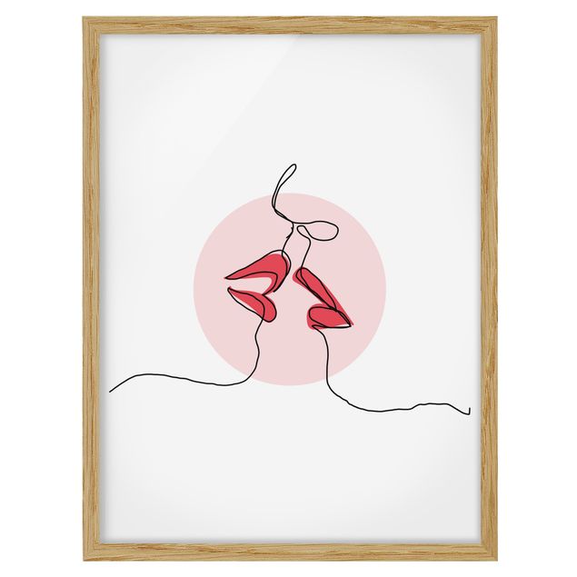 Framed poster - Lips Kiss Line Art