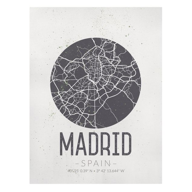 Print on canvas - Madrid City Map - Retro