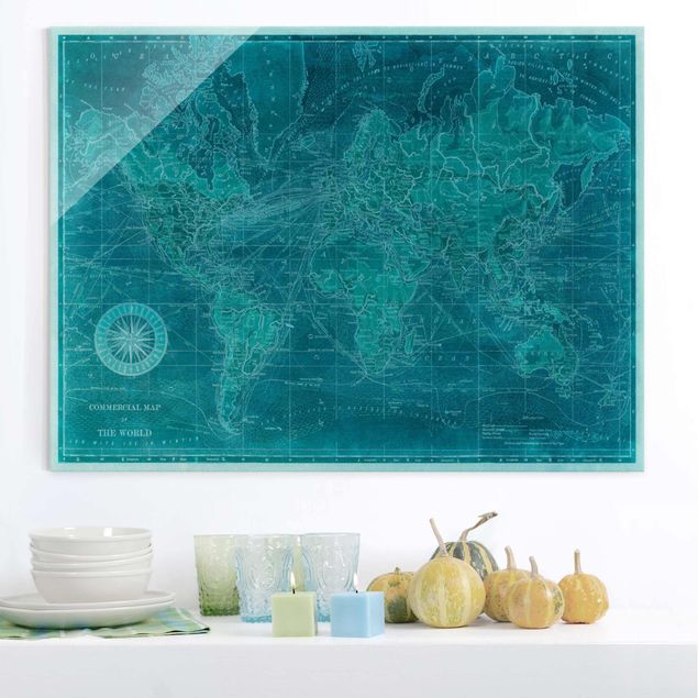 Glass print - Vintage World Map Azure