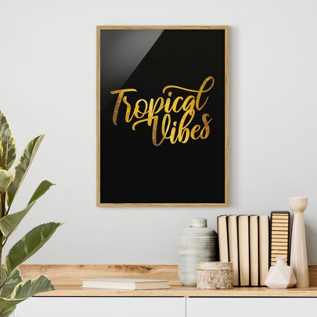 Framed poster - Gold - Tropical Vibes On Black