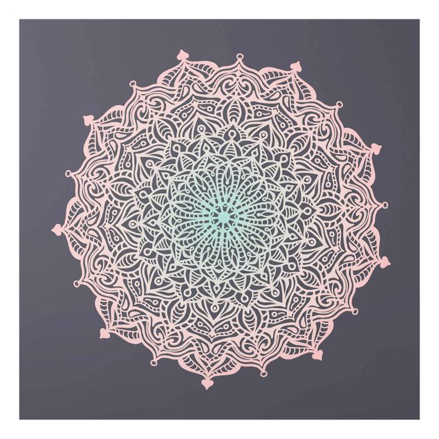 Glass print - Mandala Ornament In Rose And Blue