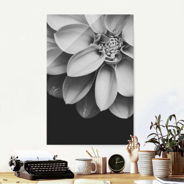 Glas Magnetboard In The Heart Of A Dahlia Black And White