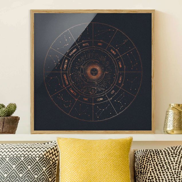 Framed poster - Astrology The 12 Zodiak Signs Blue Gold