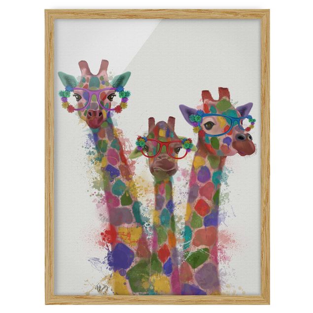 Framed poster - Rainbow Splash Giraffe Trio