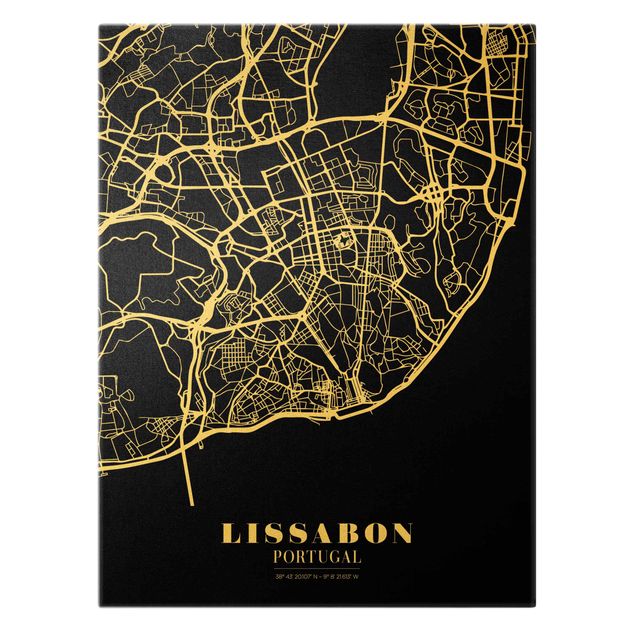 Canvas print gold - Lisbon City Map - Classic Black