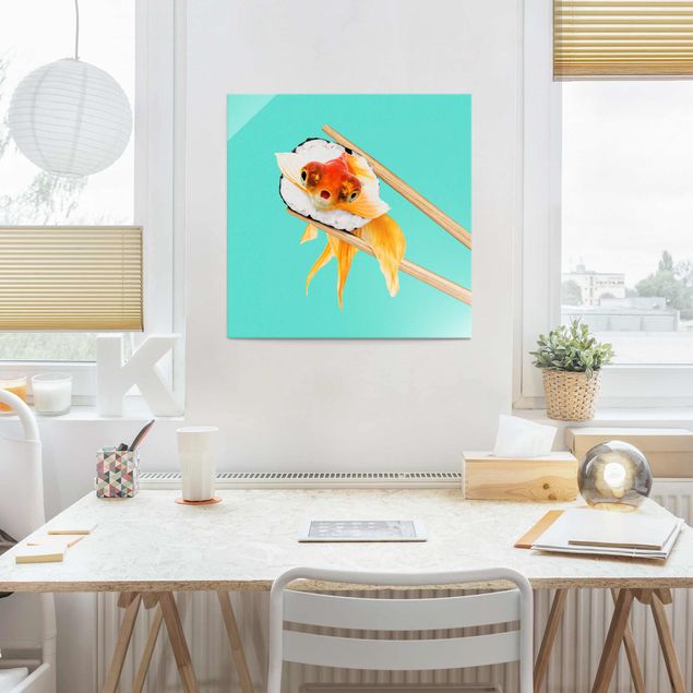 Glass print - Sushi With Goldfish