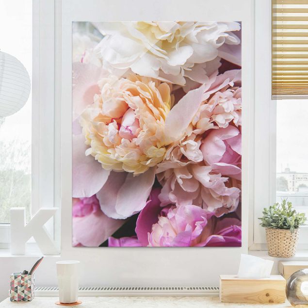 Glass print - Blooming Peonies