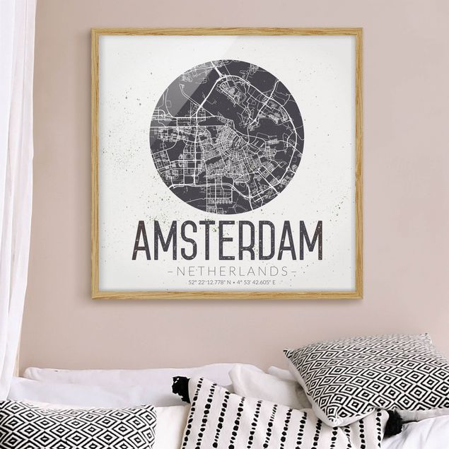 Framed poster - Amsterdam City Map - Retro