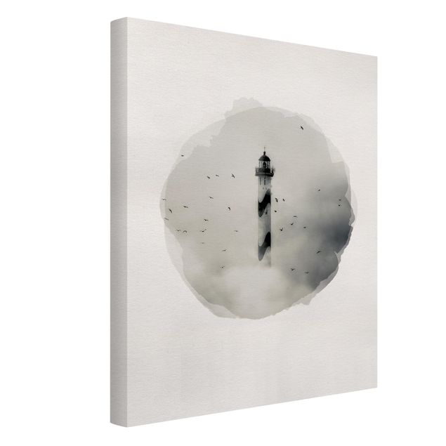 Canvas print - WaterColours - Lighthouse In The Fog
