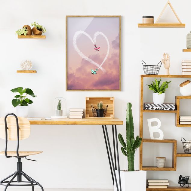 Framed poster - Heart With Airplanes