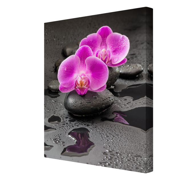 Print on canvas - Pink Orchid Flower On Stones With Drops
