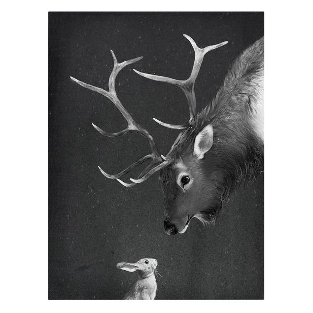 Canvas print - Illustration Deer And Rabbit Black And White Drawing