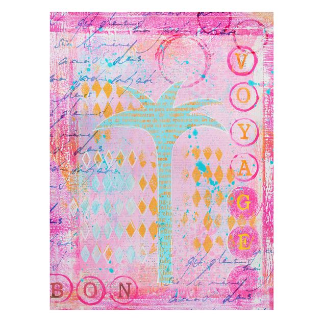 Print on canvas - Colourful Collage - Bon Voyage With Palm Tree