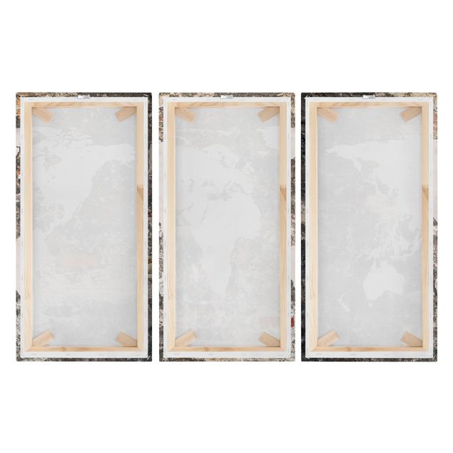 Print on canvas 3 parts - Old Wall World Map