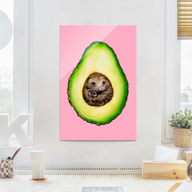 Glass print - Avocado With Hedgehog