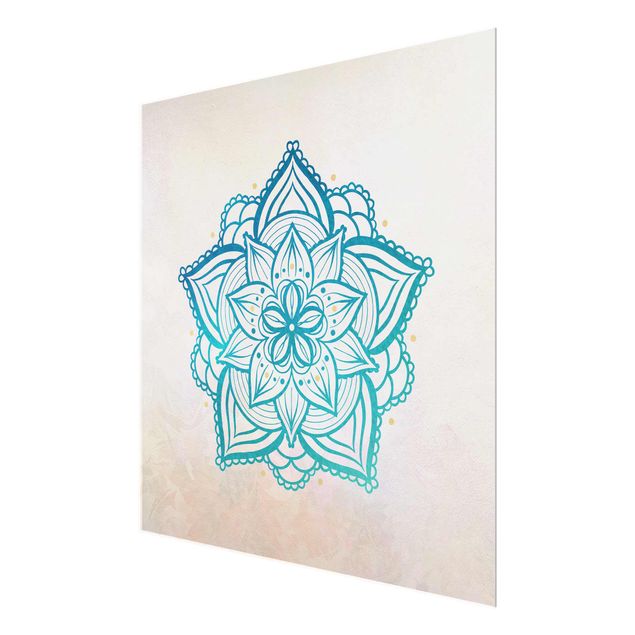 Glass print - Mandala Illustration Mandala Gold Blue
