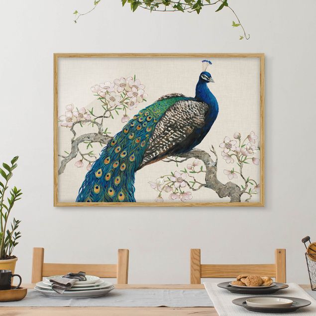 Framed poster - Vintage Peacock With Cherry Blossoms