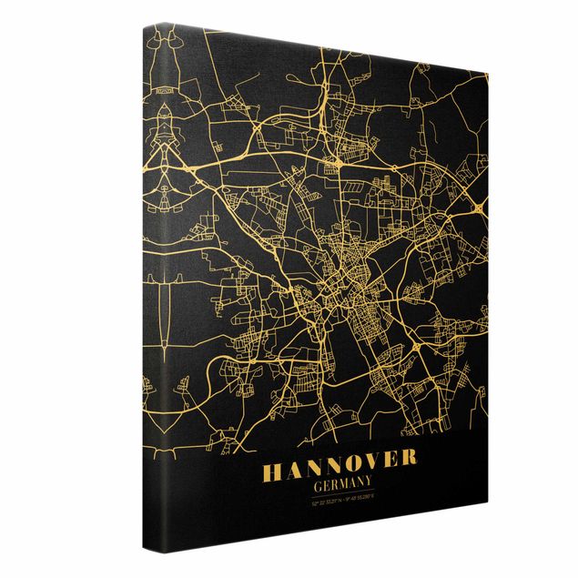 Canvas print gold - Hannover City Map - Classic Black