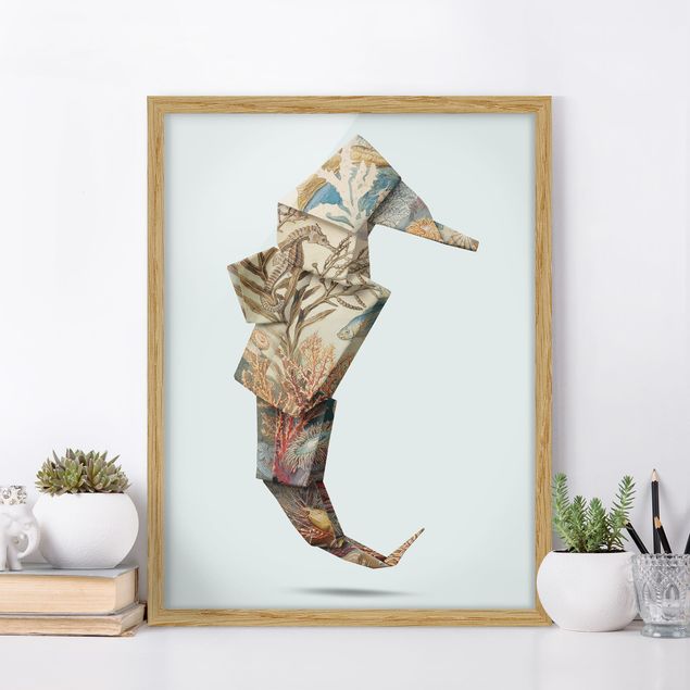 Framed poster - Origami Seahorse