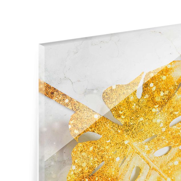 Glass print - Gold - Monstera Aurum