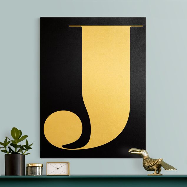 Canvas print gold - Antiqua Letter J Black