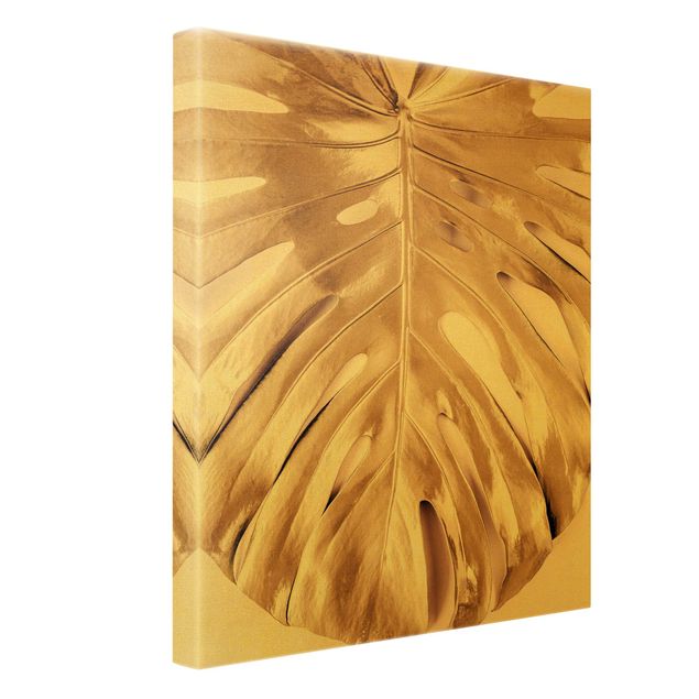 Canvas print gold - Golden Monstera Leaves On Pink