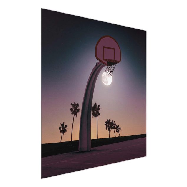 Glass print - Basketball With Moon
