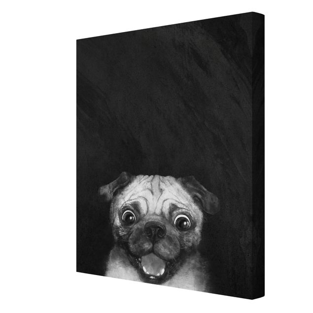 Canvas print - Illustration Dog Pug Painting On Black And White