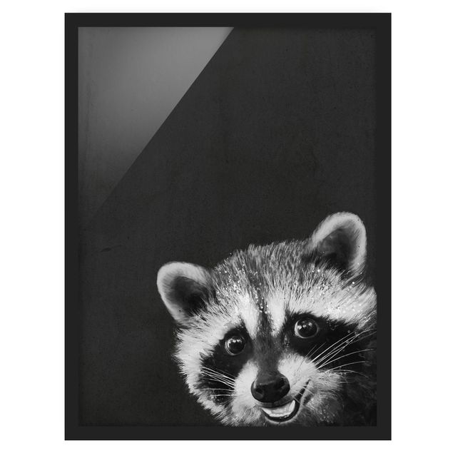 Framed poster - Illustration Racoon Black And White Painting