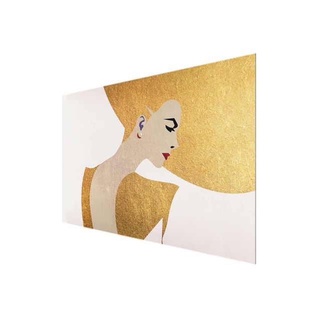 Glass print - Lady With Hat Golden